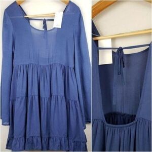 Tobi pleated long sleeves backless dress size medium